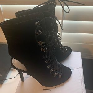 Black suede lacy heels